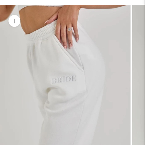 Six Stories Pants - White 'BRIDE' Embroidered Joggers - Women's Track Pants